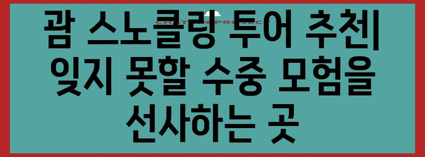 필수 괌 스노클링 액티비티 | 숨 막히는 수중 경험 탐방