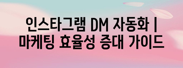 인스타그램 DM 자동화 | 마케팅 효율성 증대 가이드